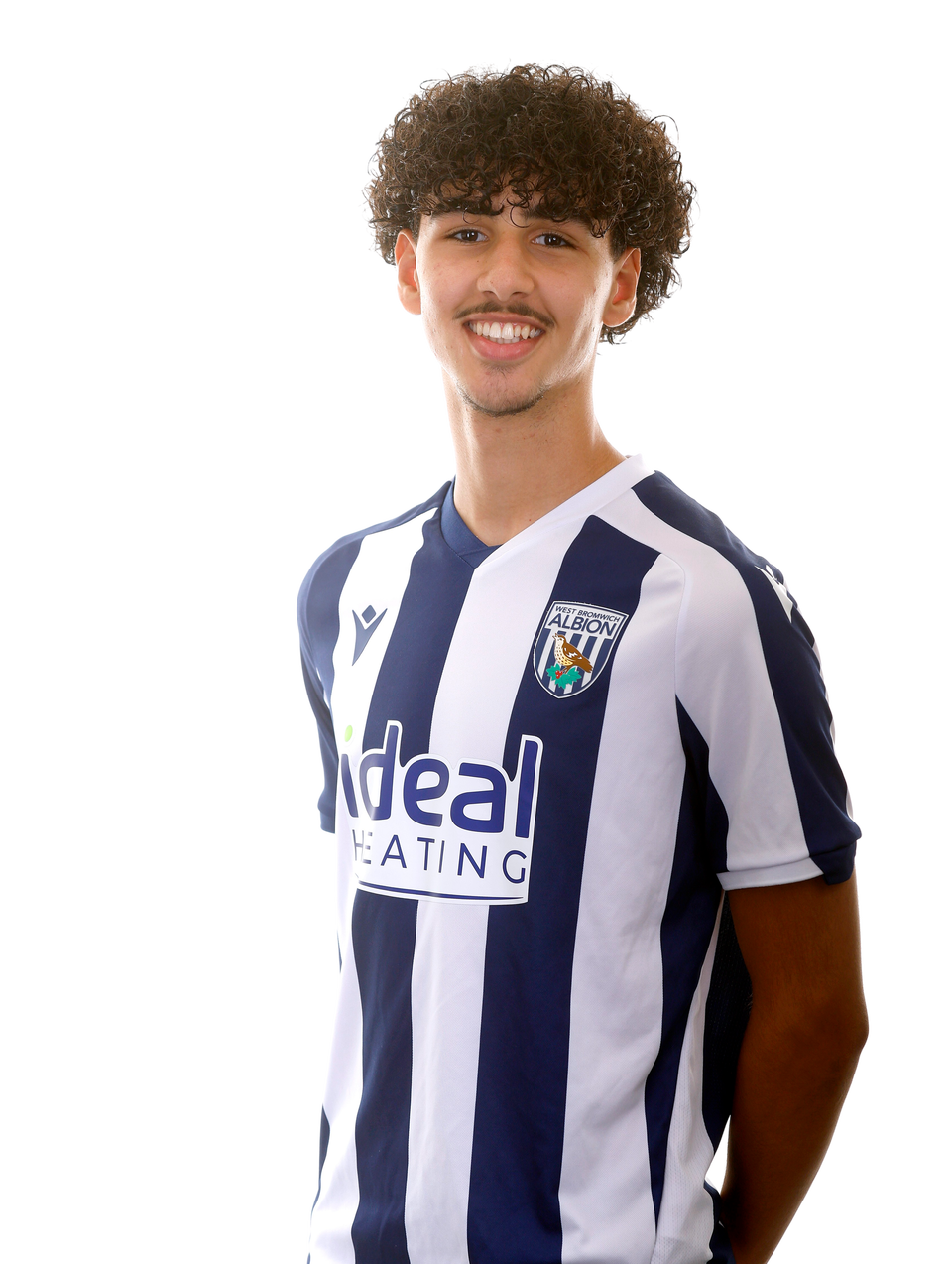 A photo of Albion U18 defender Adam Letlat in the 2025/26 home kit