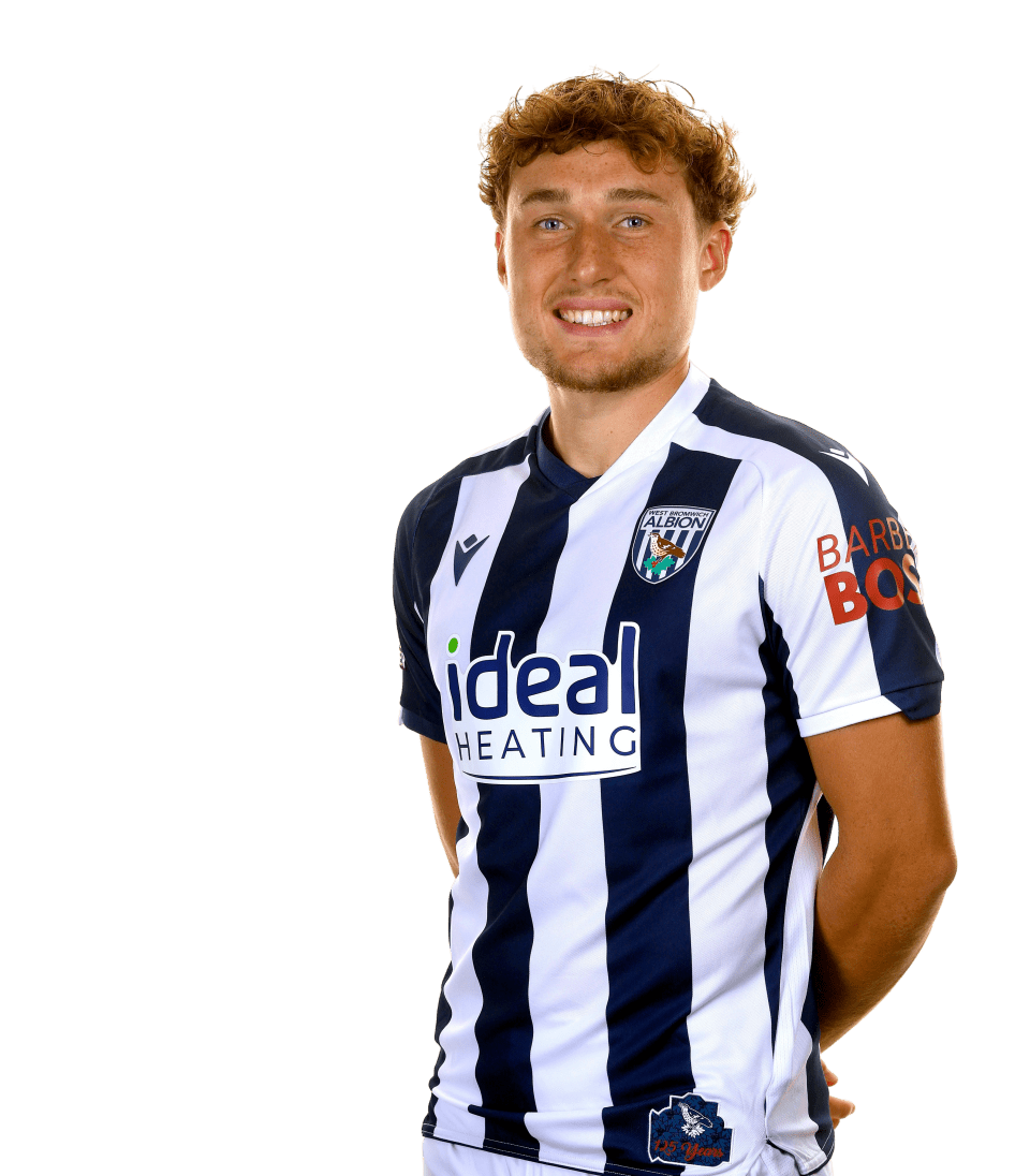 A photo of Albion defender Callum Styles in the 2025/26 home kit