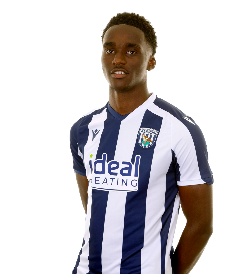 A photo of Albion U21 forward Dan Chimeziri in the 2025/26 home kit