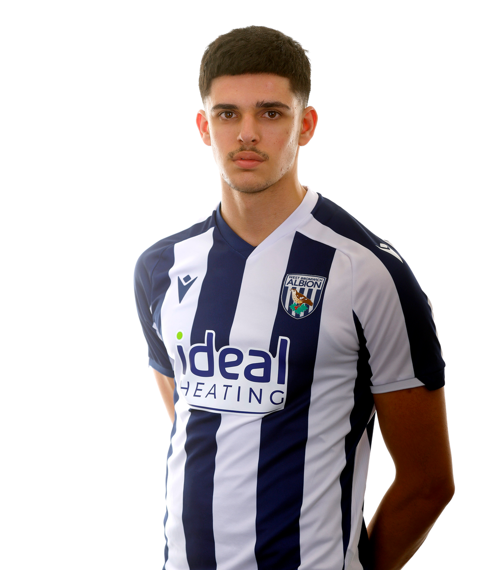 A photo of Albion U18 midfielder Danyal Iqbal in the 2025/26 home kit