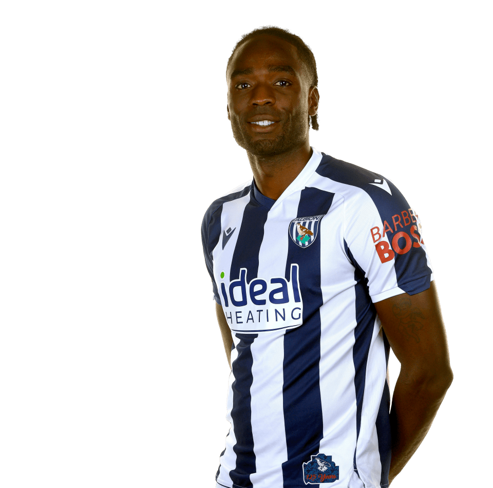 A photo of Albion striker Devante Cole in the 2025/26 home kit