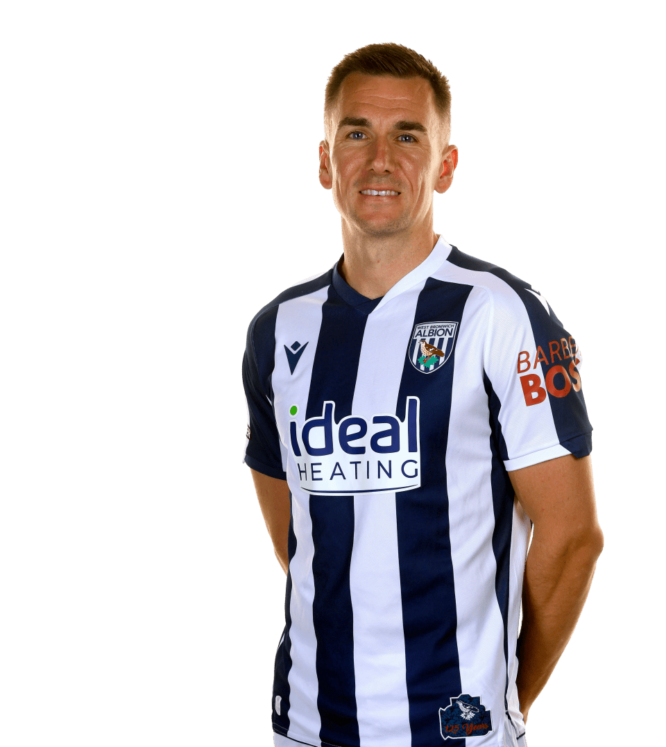 A photo of Albion attacker Jed Wallace in the 2025/26 home kit