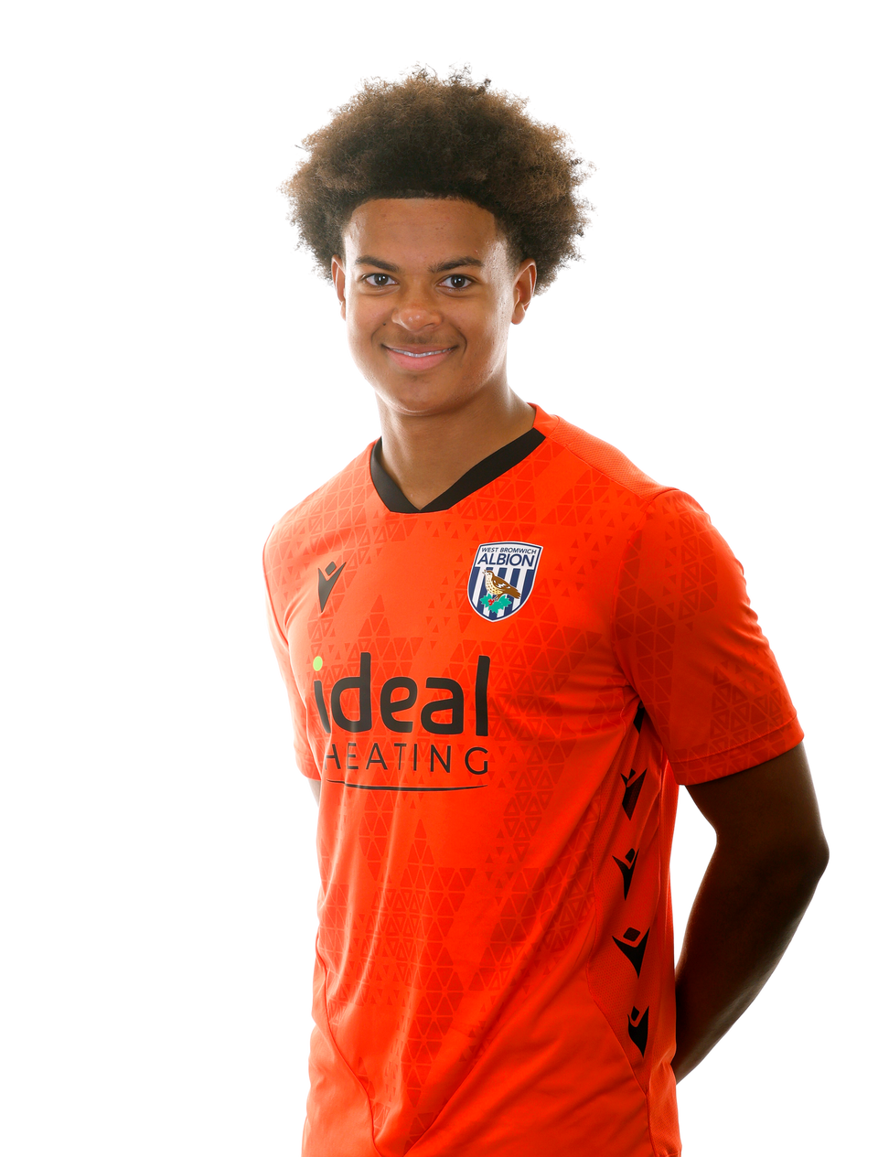 A photo of Albion U18 goalkeeper Maxwell Moses in the 2025/26 orange home keeper kit
