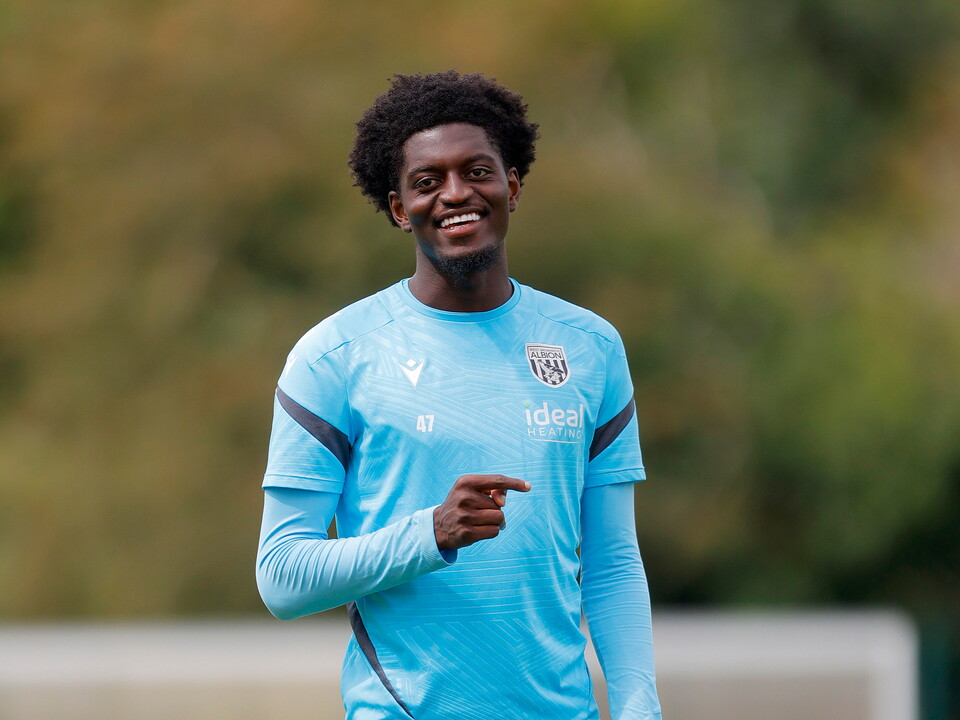 A photo of Albion U21 defender Michael Parker in the 2025/26 blue training kit