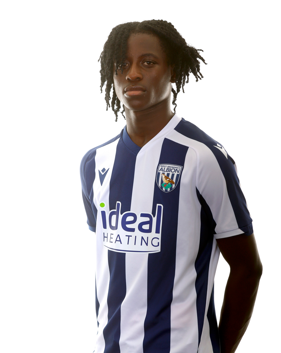 A photo of Albion U18 midfielder Shane Gompe in the 2025/26 home kit