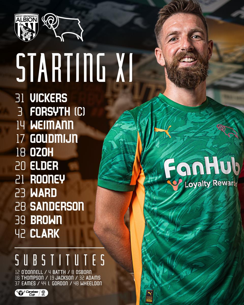 A graphic displaying Derby's starting XI against Albion
