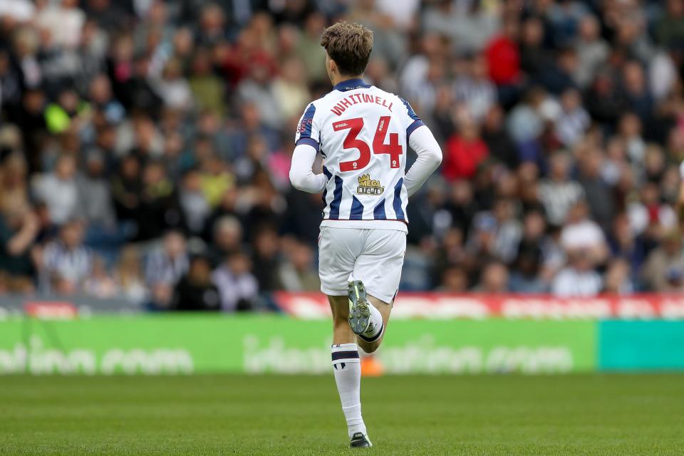 Harry Whitwell in action for Albion in the home kit 
