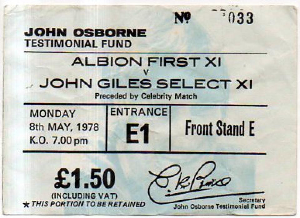 John Osborne Testimonial Ticket