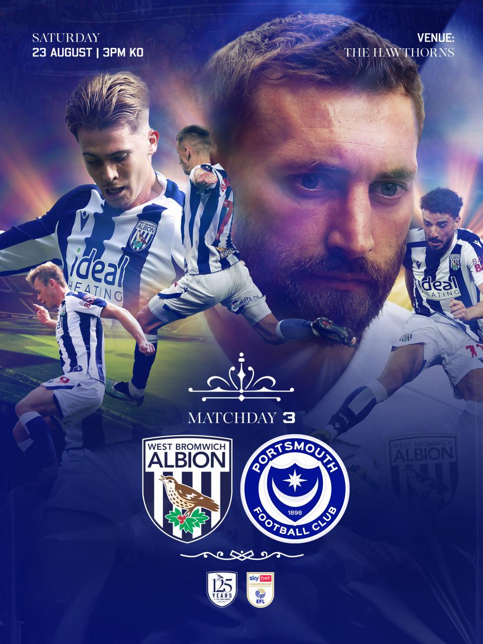 A matchday graphic for Albion's game against Portsmouth