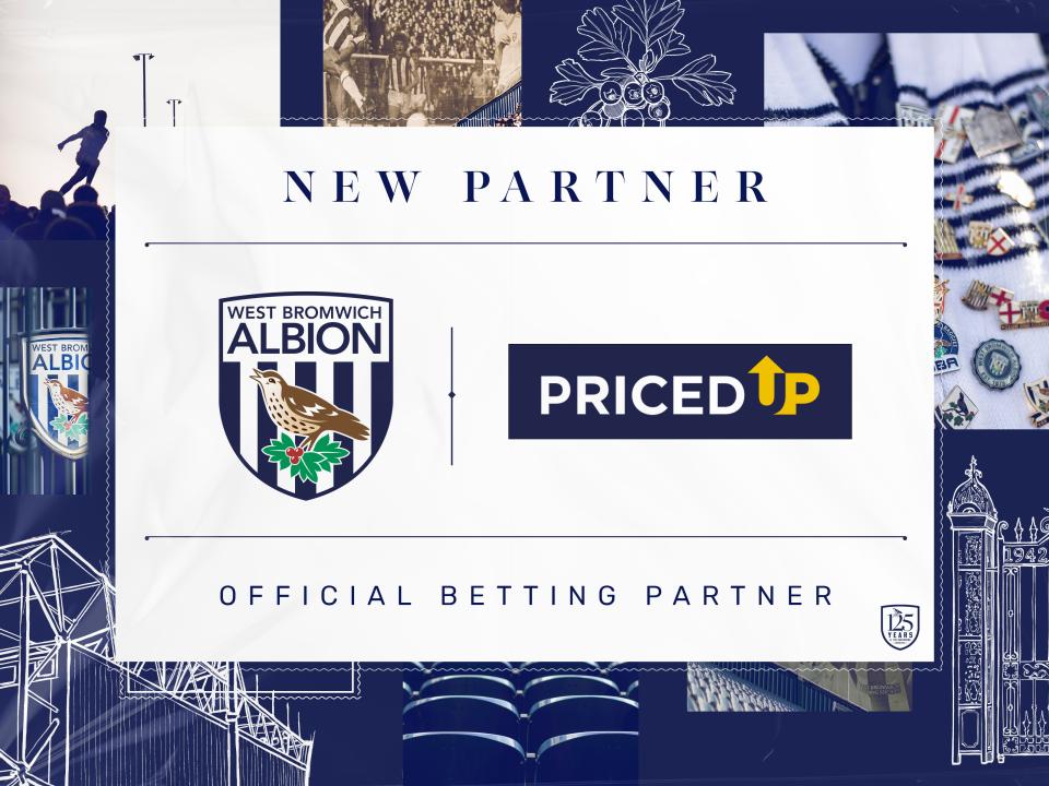 A graphic displaying the Albion badge alongside the PricedUp logo - who are a new official partner