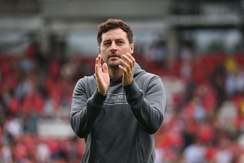 Ryan Mason applauding WBA fans after the game at Wrexham 