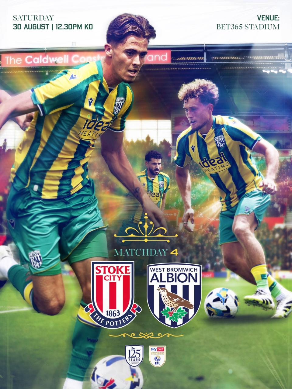 A matchday graphic for Albion's game against Stoke, featuring Isaac Price, Callum Styles and Mikey Johnston