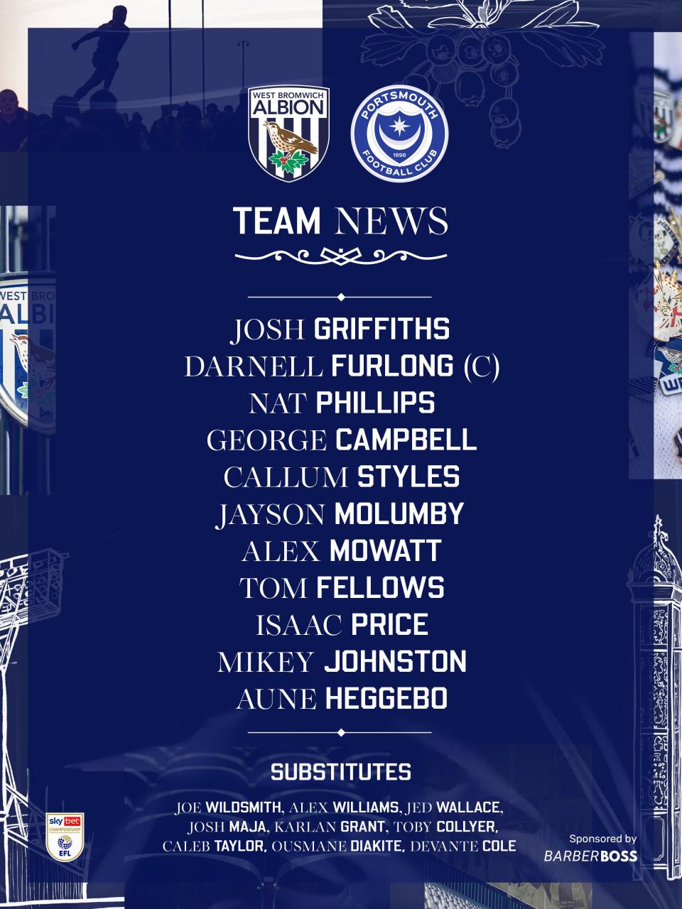 A graphic displaying Albion's starting XI against Portsmouth