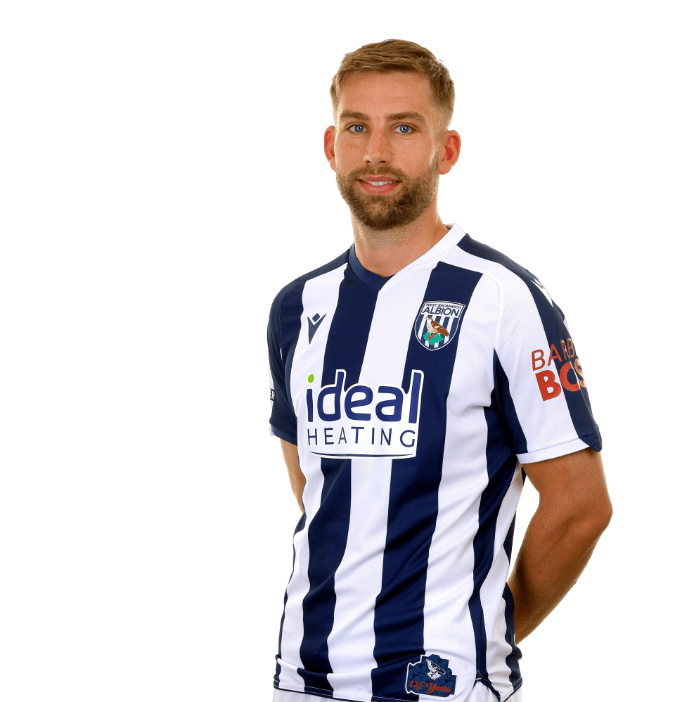 A photo of Albion full-back Charlie Taylor in the 2025/26 home kit