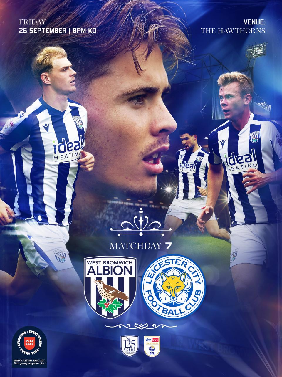 A matchday graphic for Albion's game against Leicester