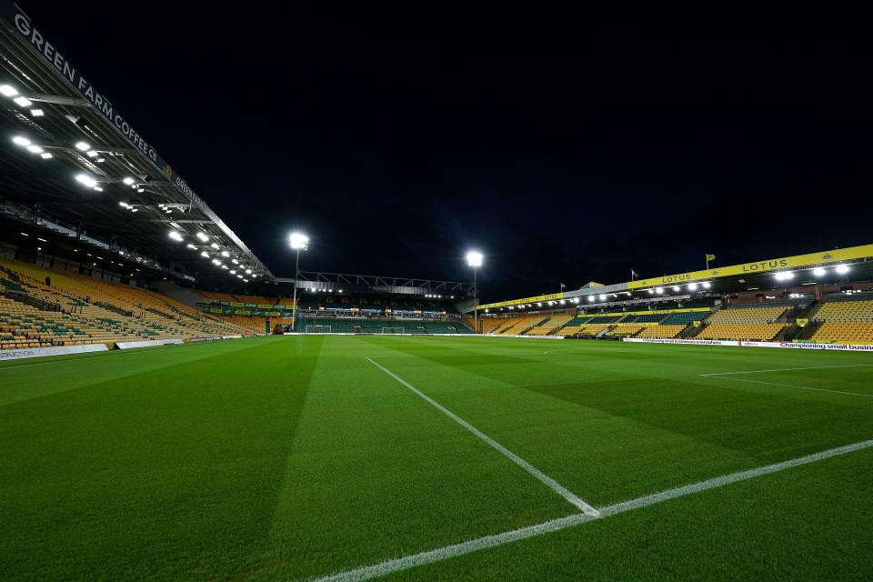 A general view of Norwich City's Carrow Road at night 