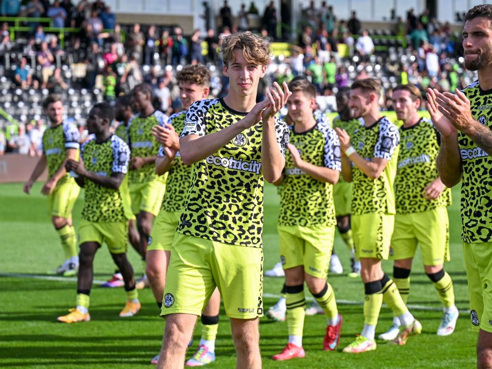 A photo of Harry Whitwell in the green home kit of loan club Forest Green Rovers