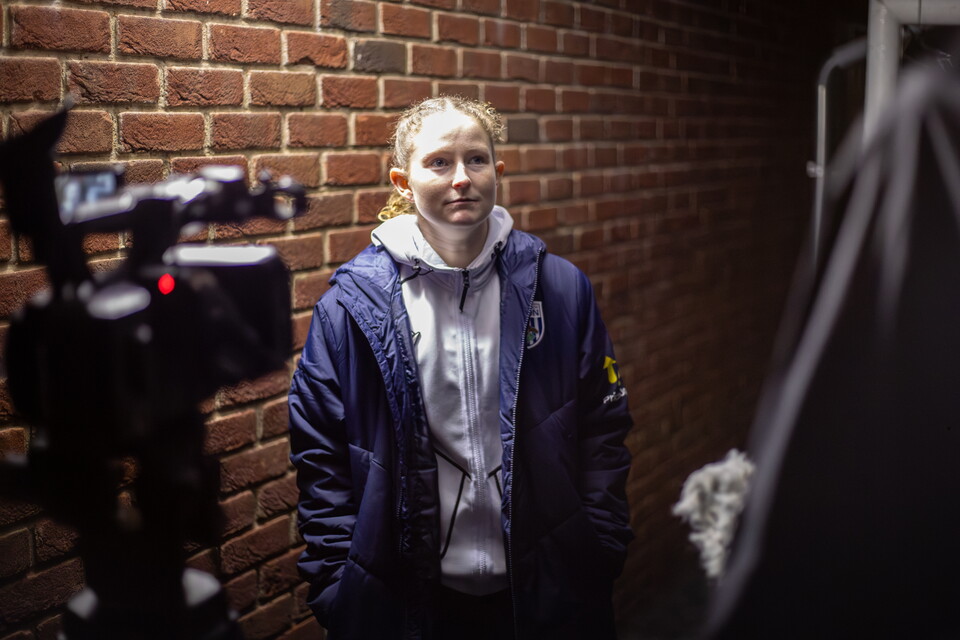 Liv Rabjohn is interviewed after Albion's game at Rugby 