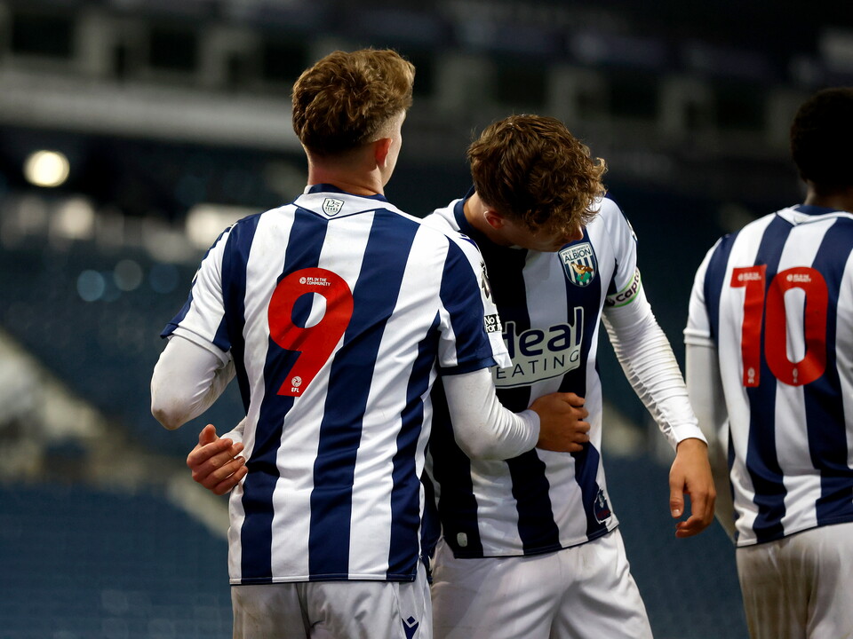 A photo of Jack Bray celebrating his goal. 