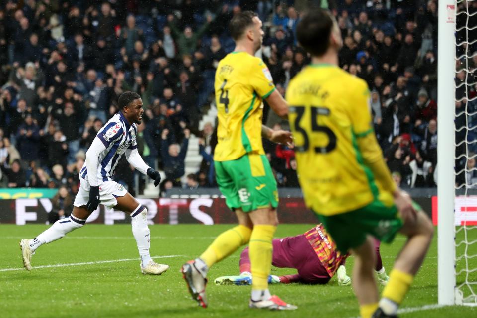 A photo of Josh Maja scoring against Norwich. 