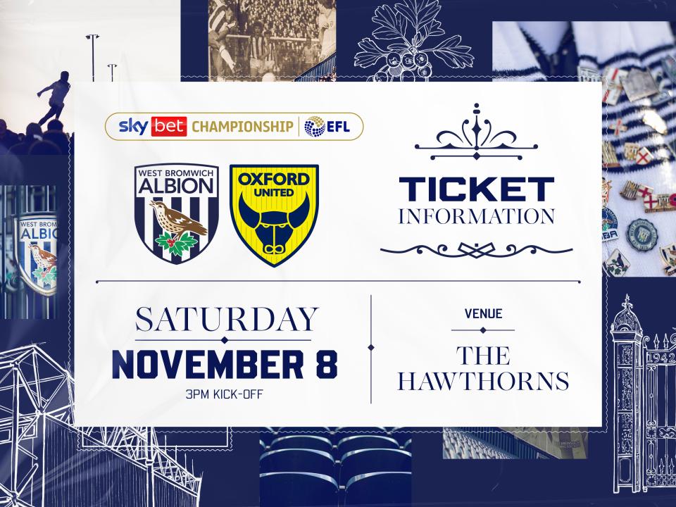A ticket graphic displaying information for Albion's game against Oxford