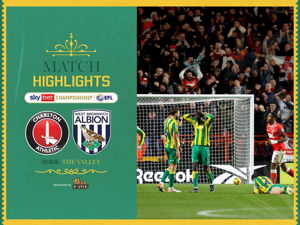 A green and yellow match highlights graphic showing the badges of Charlton and Albion