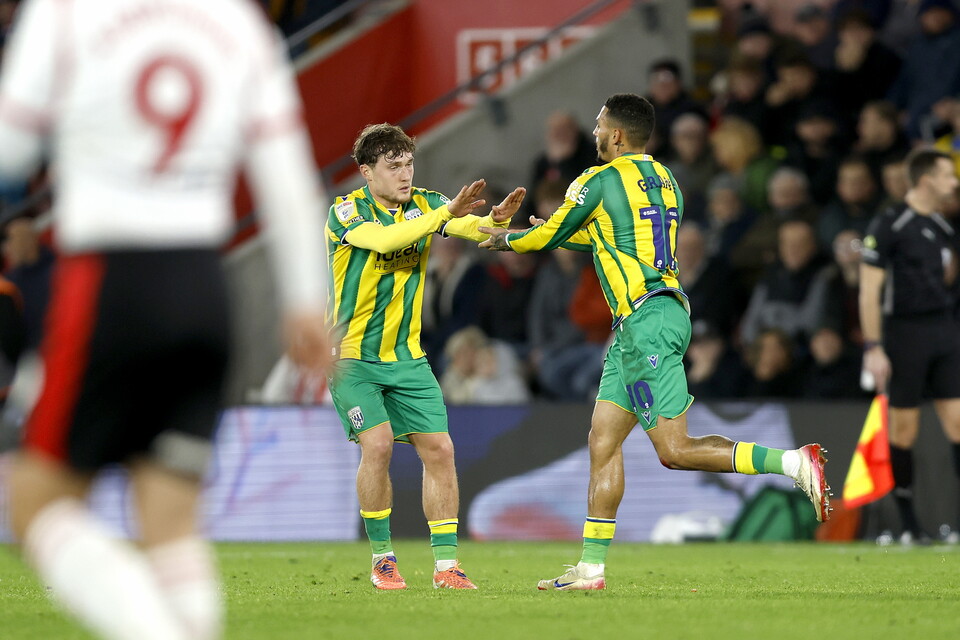 Karlan Grant scores against Southampton.