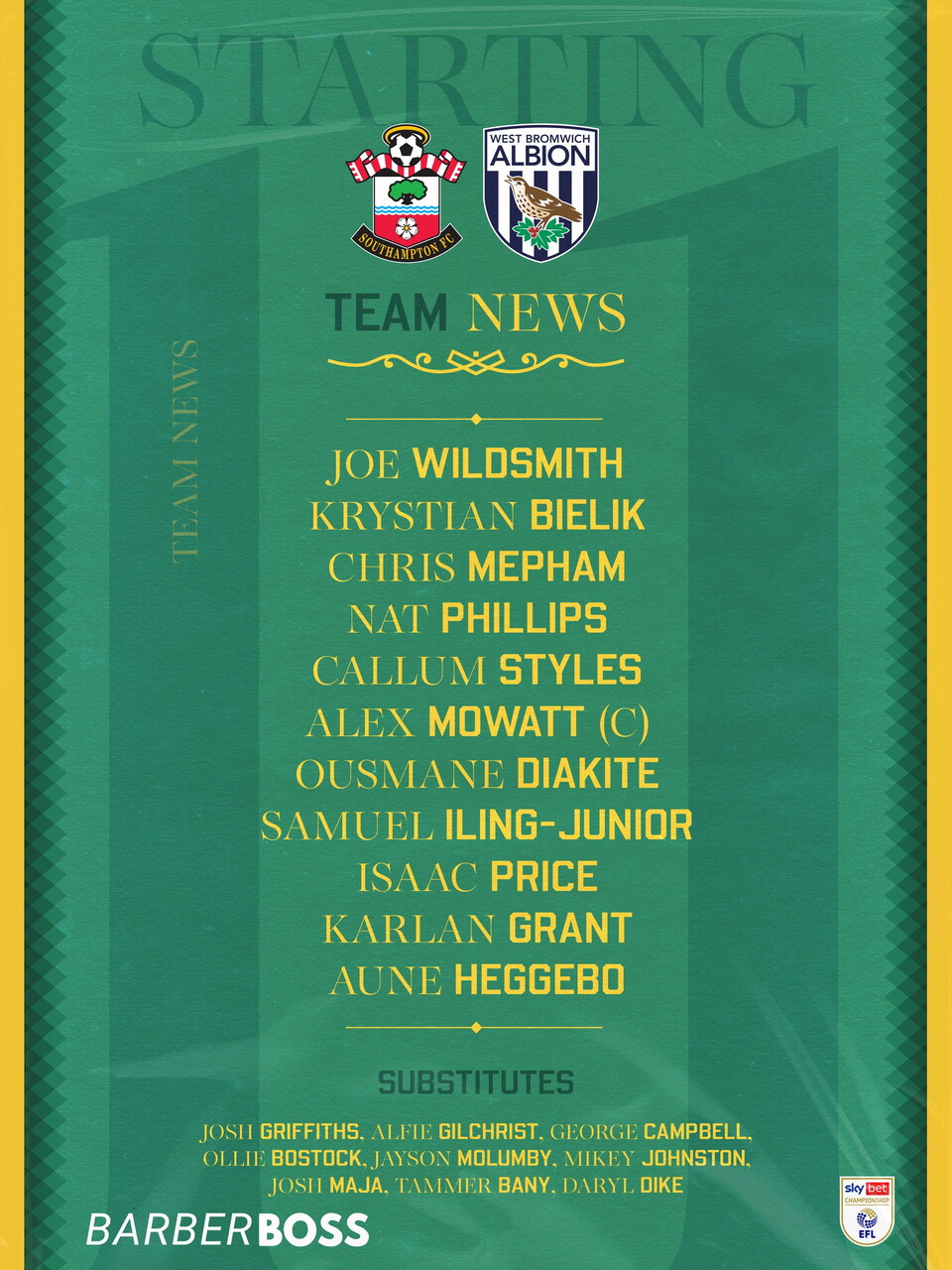 The Albion XI to face Southampton.