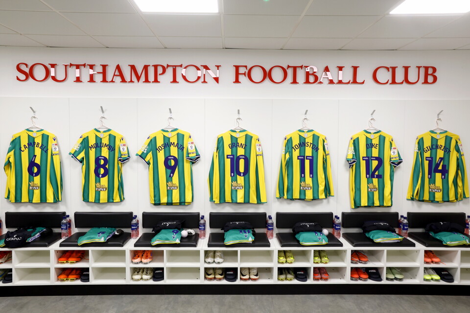 Albion shirts in the Southampton dressing room.