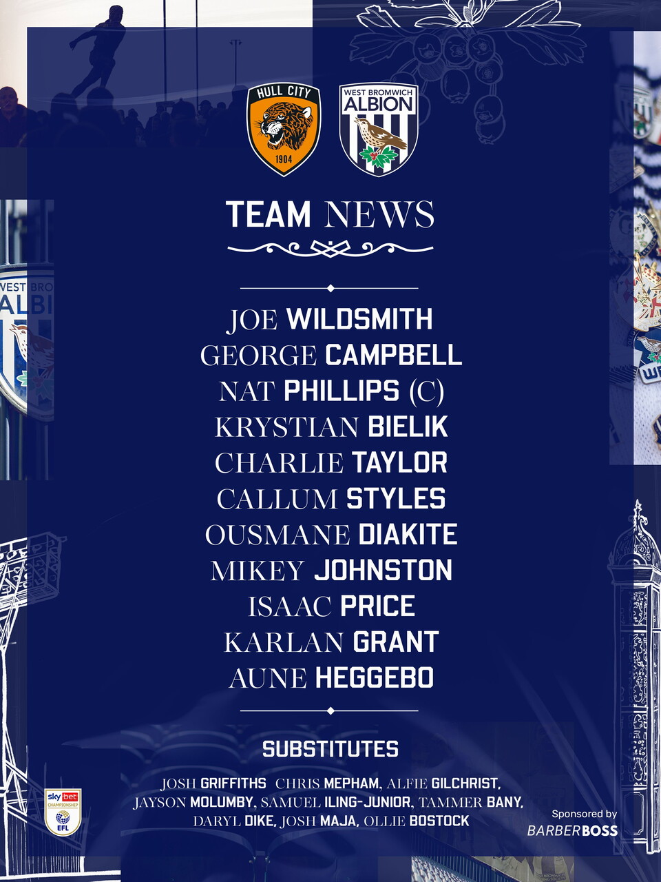 A graphic showing Albion's starting XI against Hull