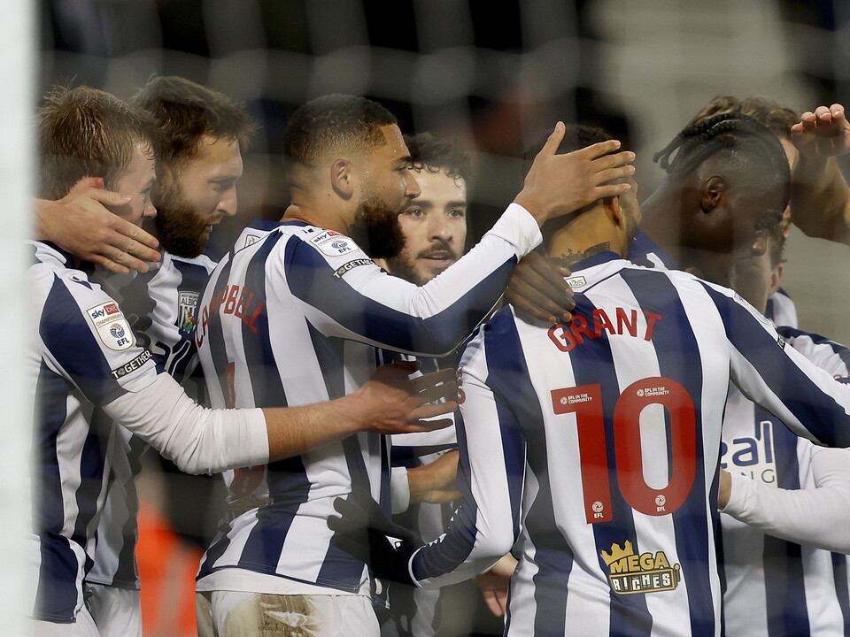 Several Albion players celebrate after scoring against Sheffield United 