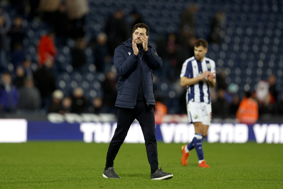 Ryan Mason applauding WBA fans after beating Sheffield United