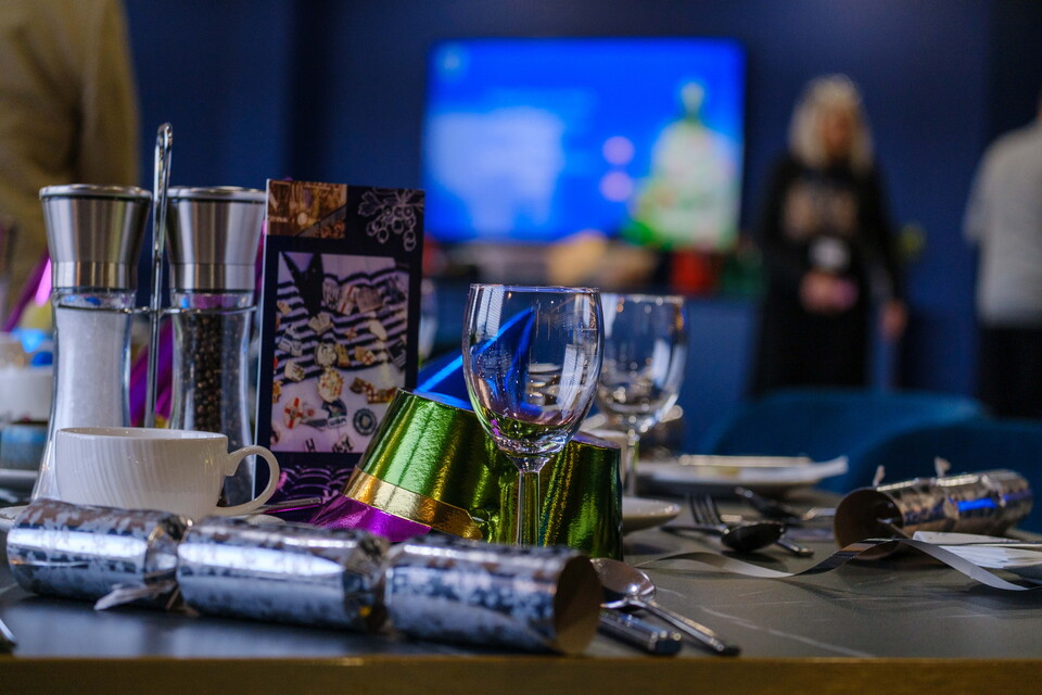 Close-up of table decorations.