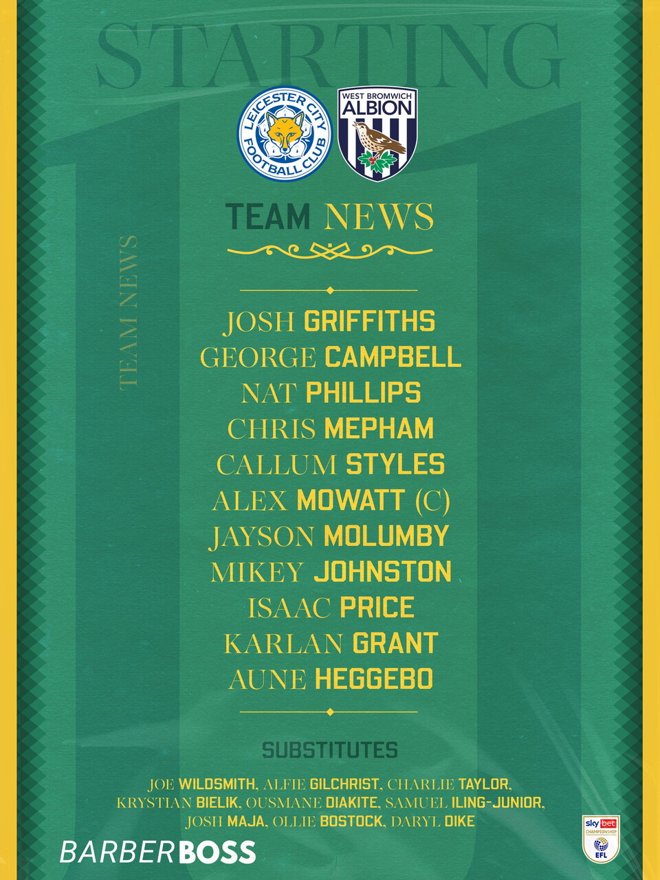 Albion XI to face Leicester.