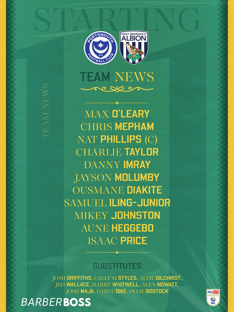 The Albion XI to face Portsmouth.
