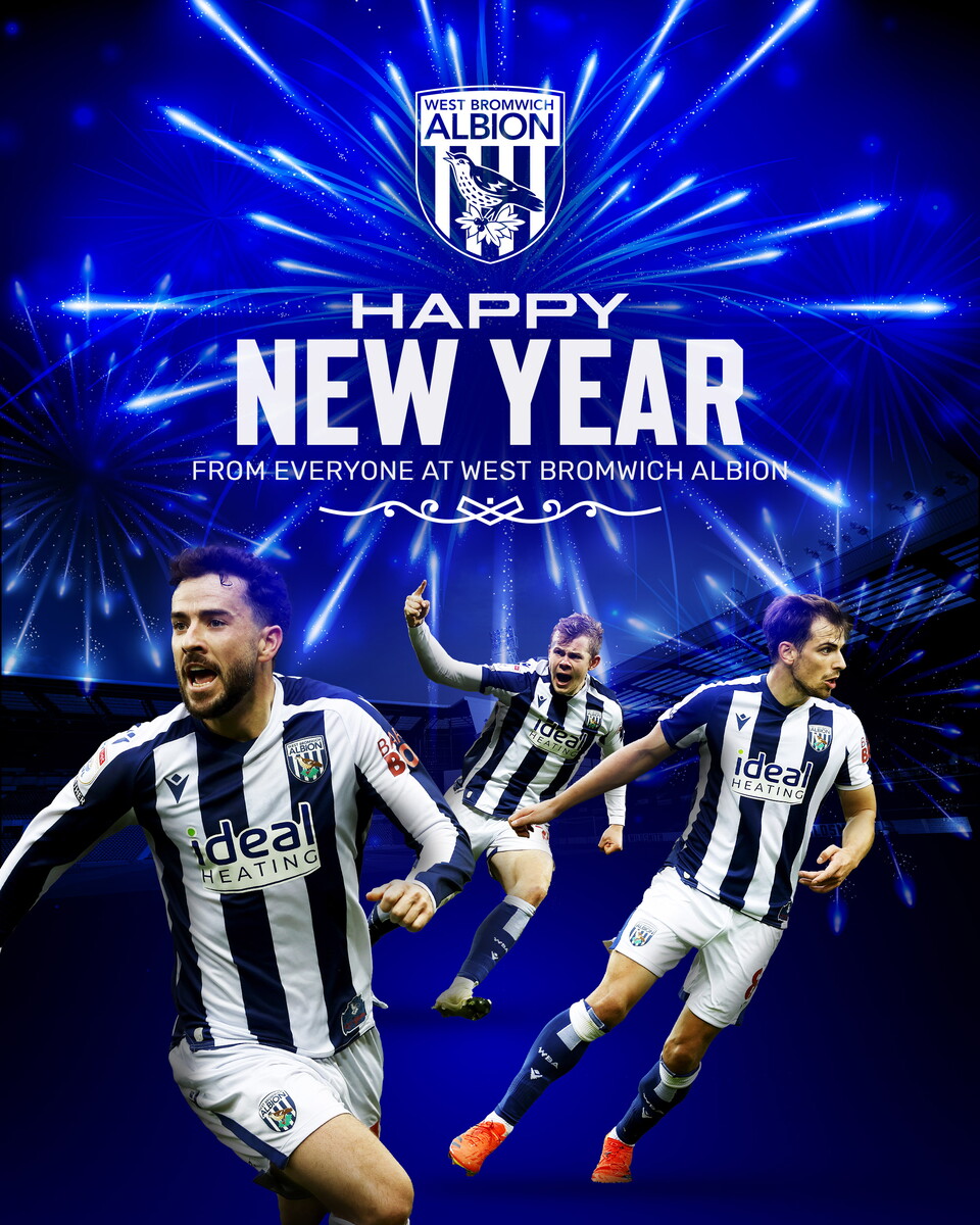A blue graphic that says 'Happy New Year from everyone at West Bromwich Albion'