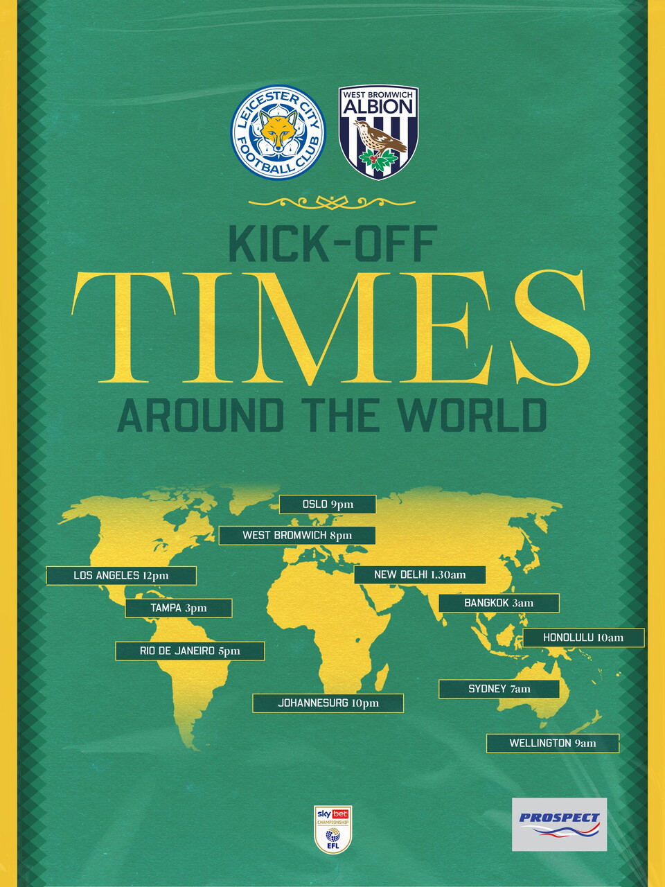 Kick off times for Leicester City vs Albion.