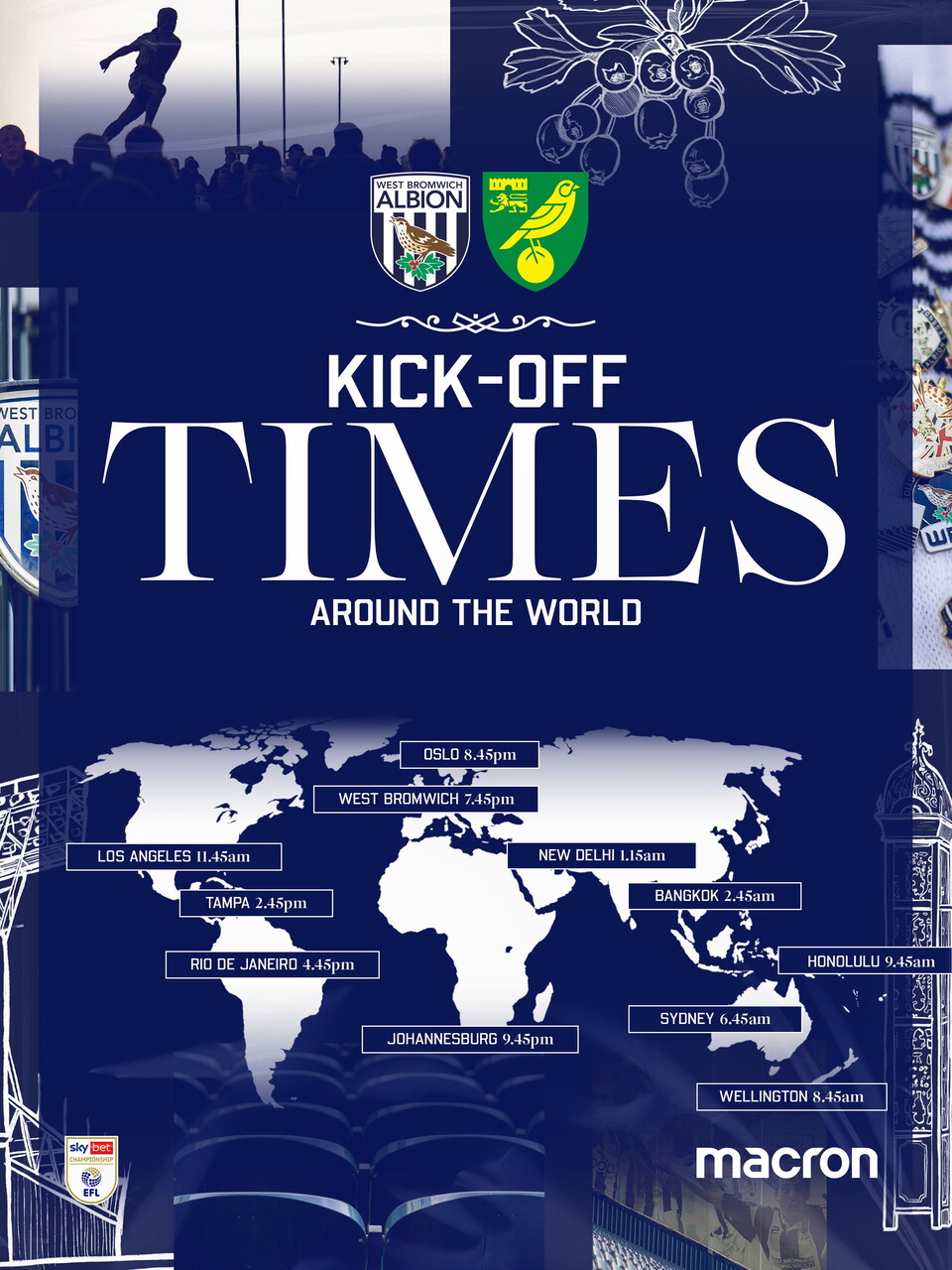 Kick off times for Norwich City vs Albion.