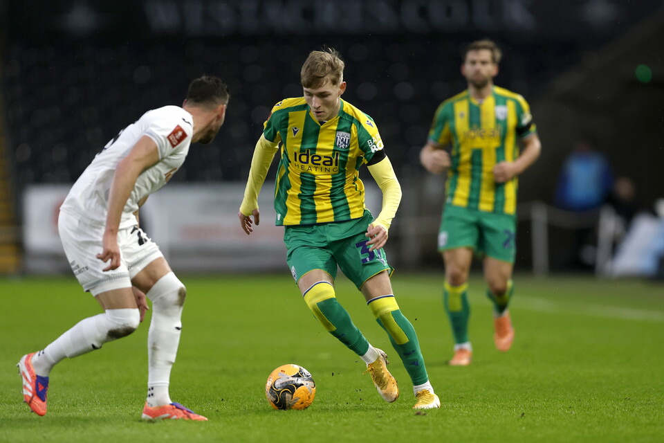 Ollie Bostock in action against Swansea City.