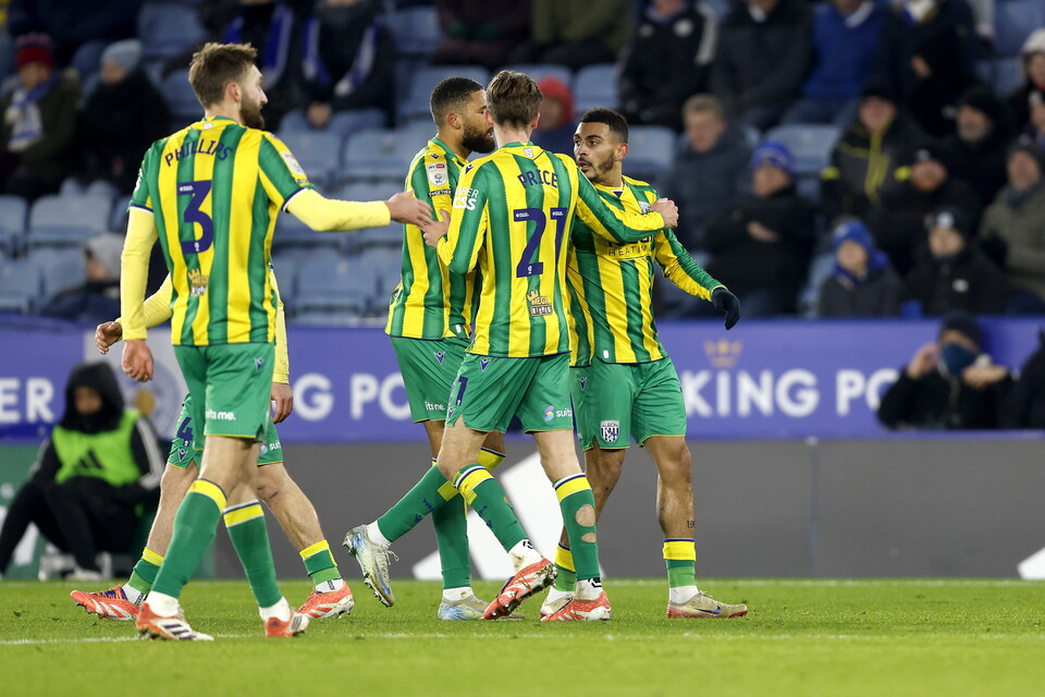 Albion celebrate against Leicester.