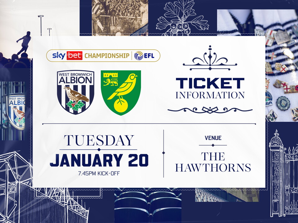 A ticket graphic displaying information for Albion's game against Norwich