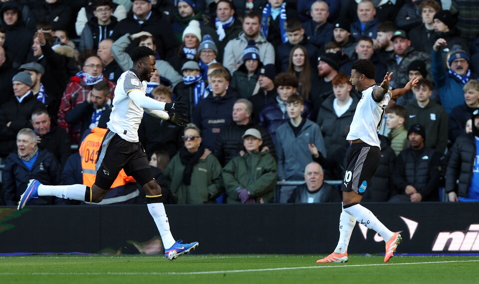 Patrick Agyemang celebrates scoring
