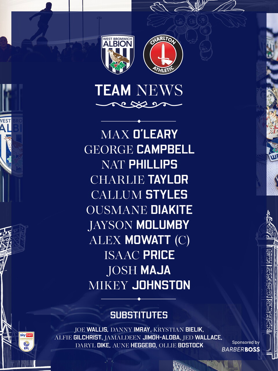 West Brom's line-up vs Charlton