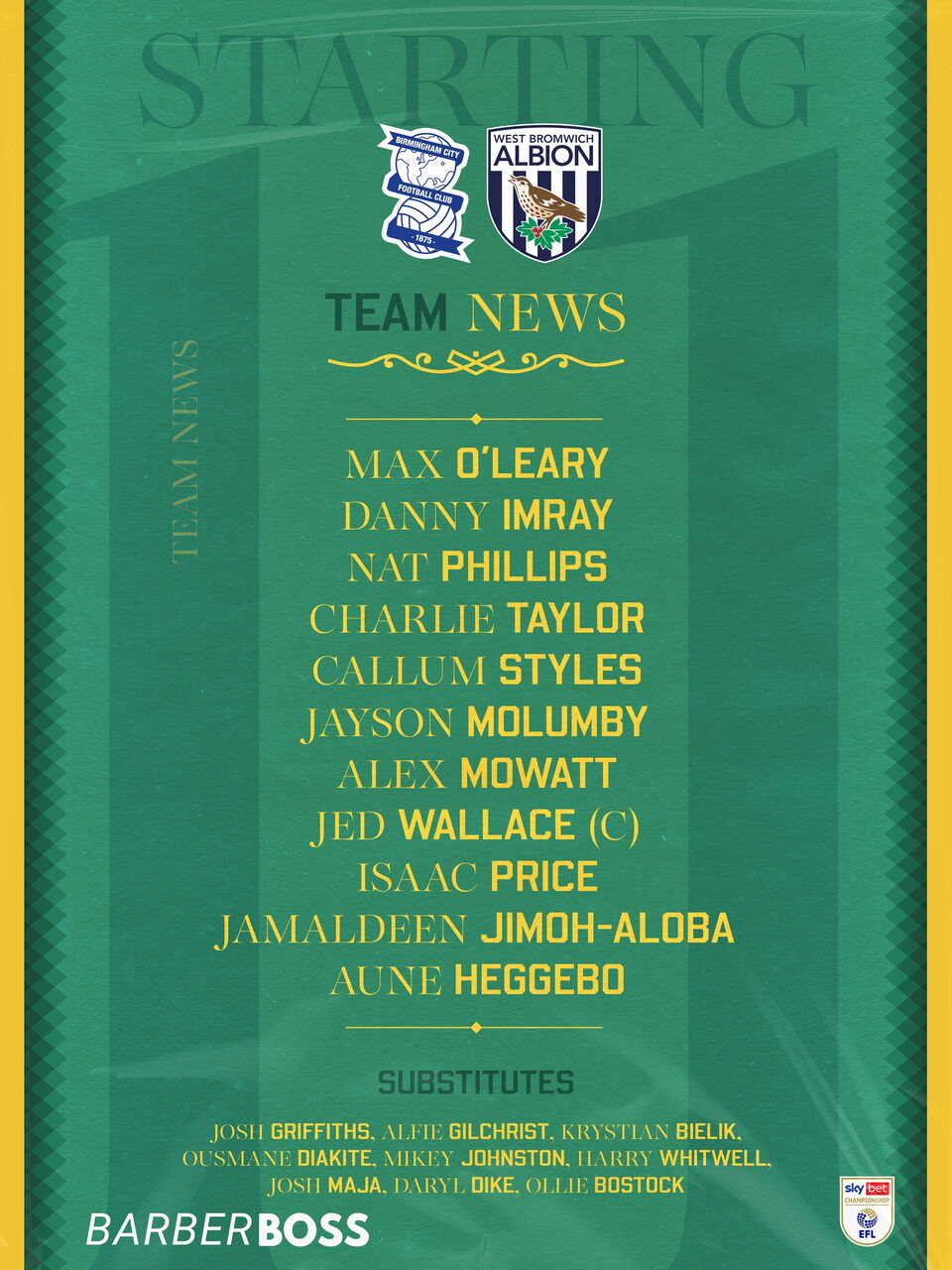 A photo of Albion's team to play Birmingham City
