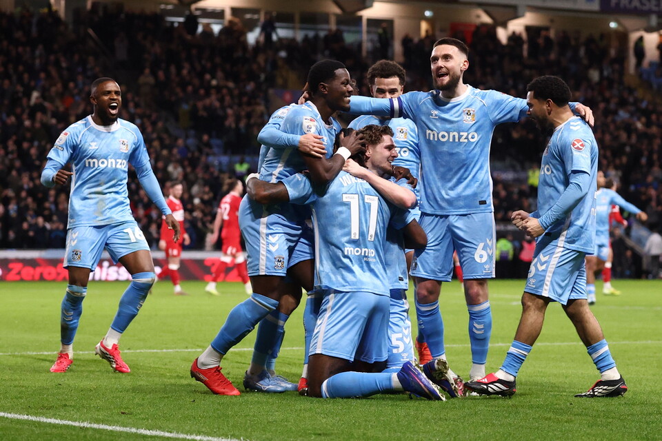 Haji Wright celebrates scoring on Monday night