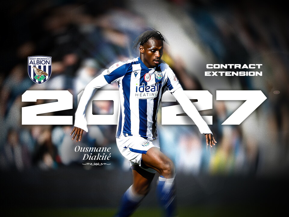 Ousmane Diakité contract extension graphic with an image on of him in action in the home kit 