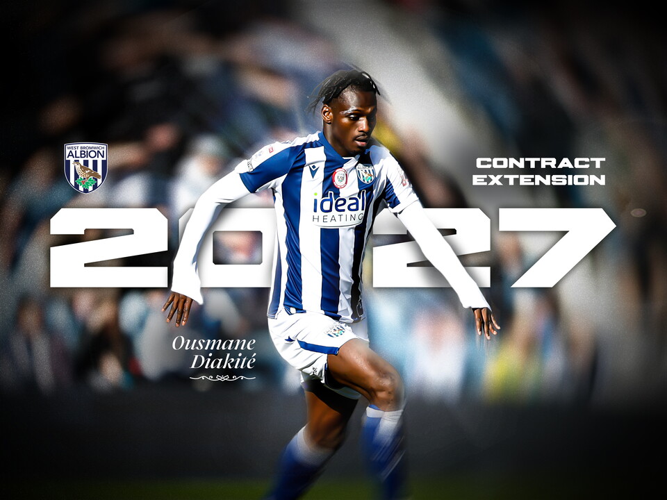Ousmane Diakité contract extension graphic with an image on of him in action in the home kit 