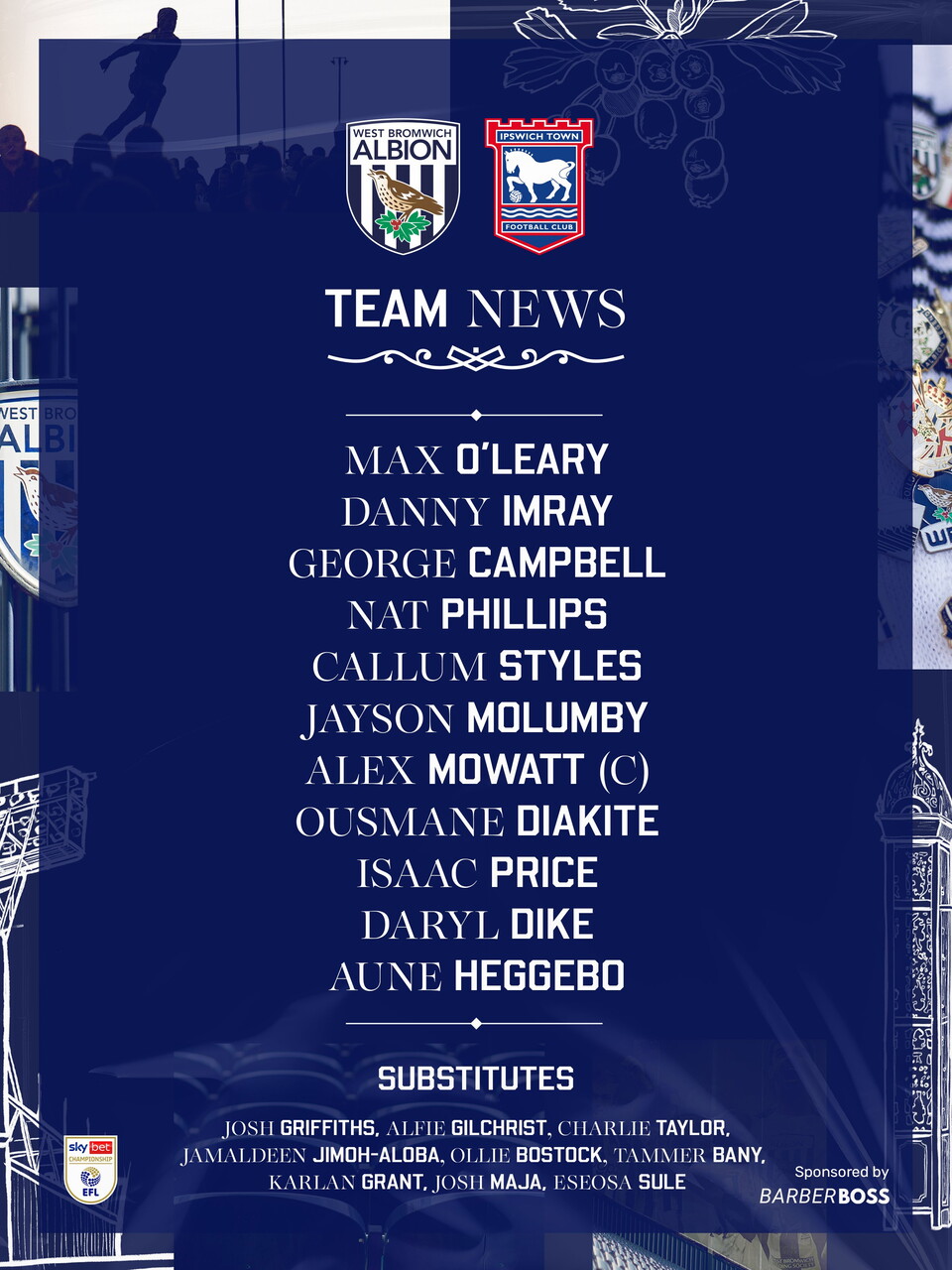 The Albion starting XI to face Ipswich Town.