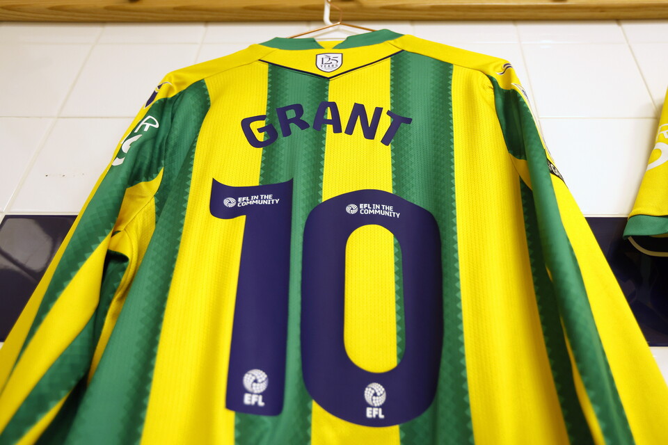 Karlan Grant's shirt hanging up in the dressing room at Preston.