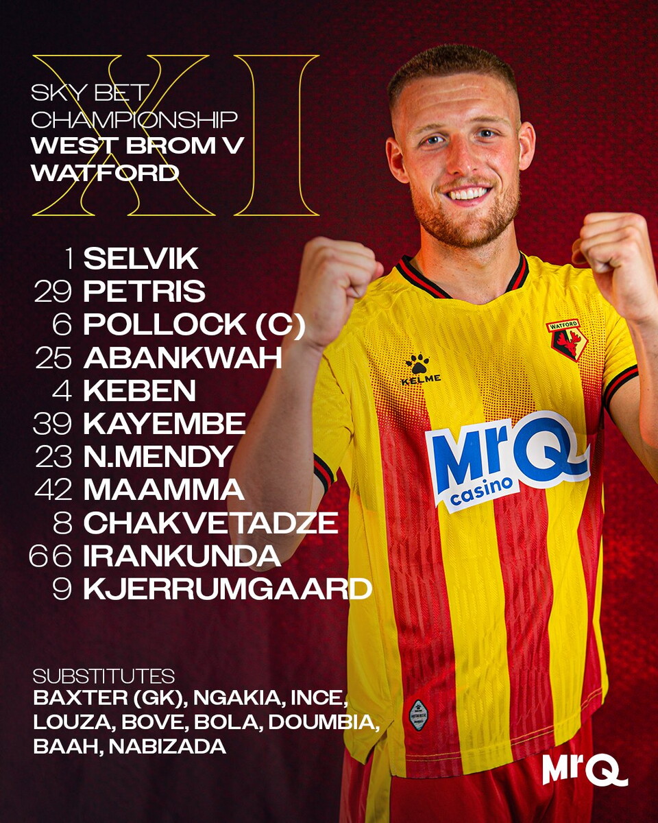 The Watford starting XI to face Albion at The Hawthorns.